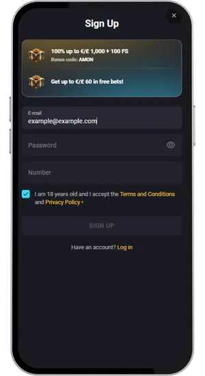 Casino sign-up form followed by GBP deposit screen with supported UK payment methods